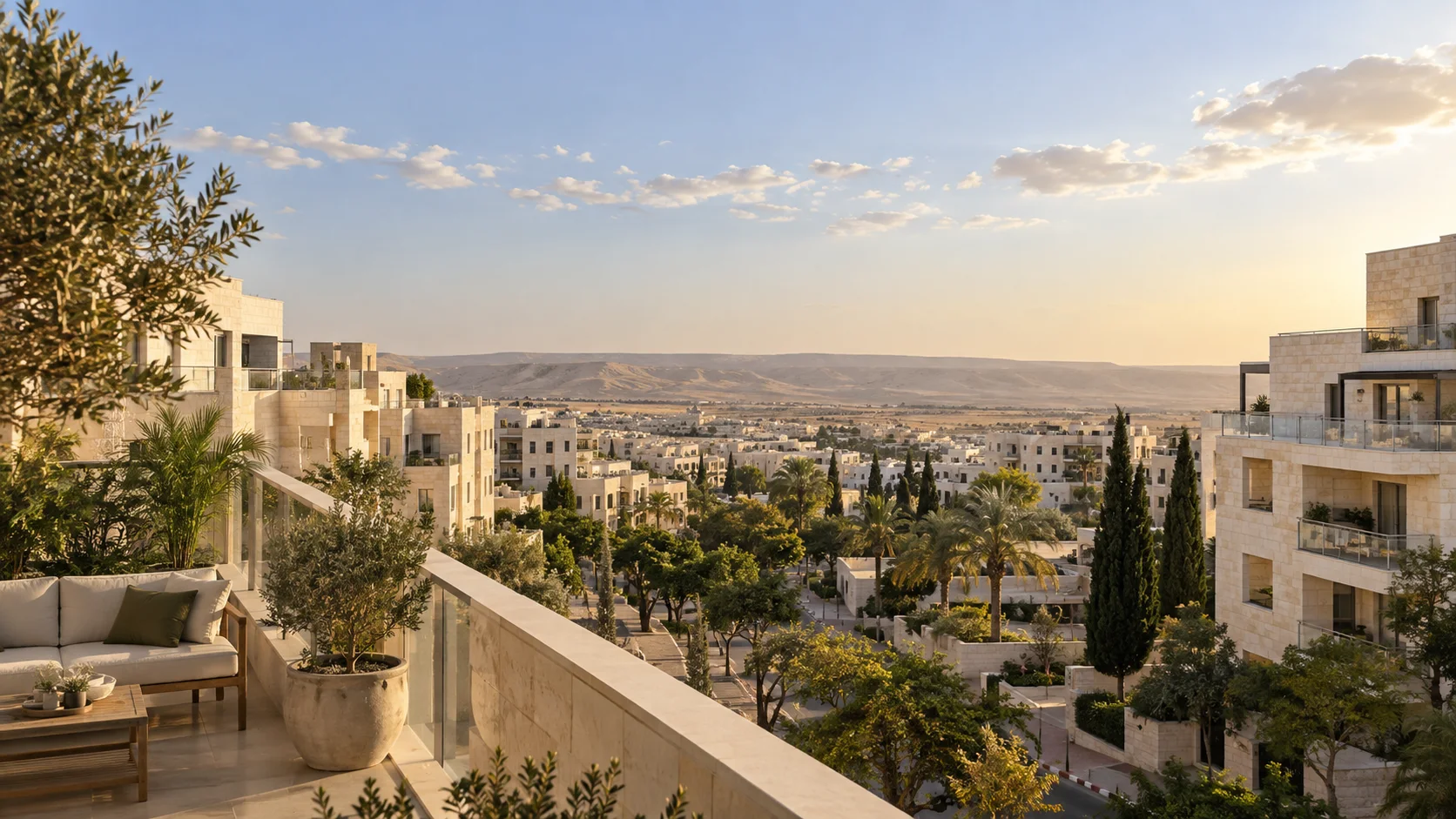 אדריכלות מגורים ונוף דרומי באור חם